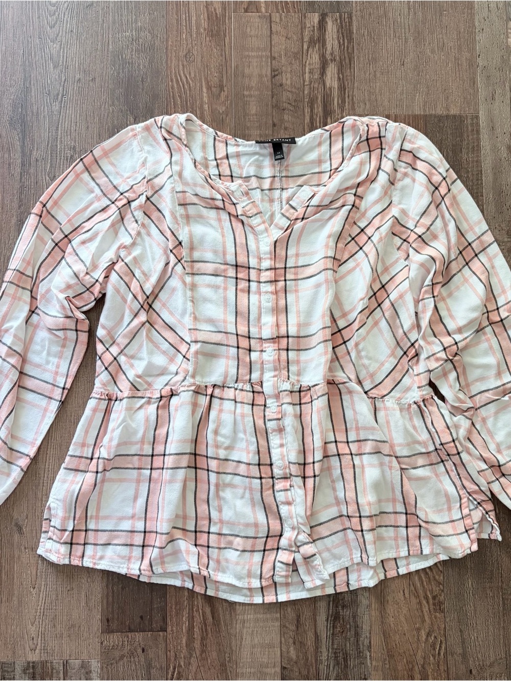 Lane Bryant White and Pink Plaid Peplum Tunic